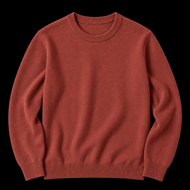 Pull couleur rouille avec un bouton Enregistrer d'Outfello illustré